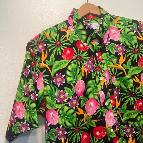 English Sports Shop Bermuda Vintage Short SS Tropical Floral Hawaiian Black Sz M - Picture 3 of 8